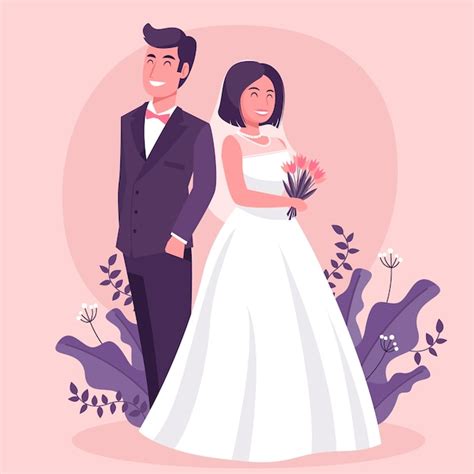 Illustration Avec Couple De Mariage Vecteur Gratuite