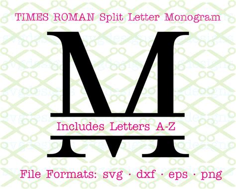 TIMES NEW ROMAN SPLIT LETTER MONOG Cricut & Silhouette SVG DXF EPS PNG