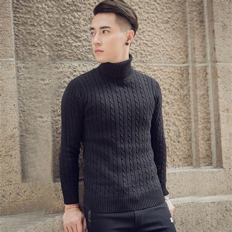 Mens Sweater Tight Long Sleeved Turtleneck Sweater Warm Winter Thick