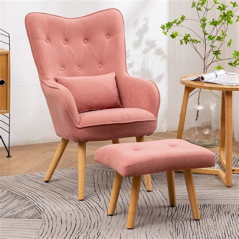 Inmozata Armchair With Footstool Pink Arm Rest Occasional Tub Chairs