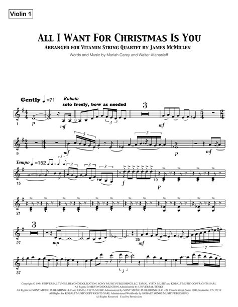 All I Want For Christmas Is You Violin 1 Sheet Music Vitamin String