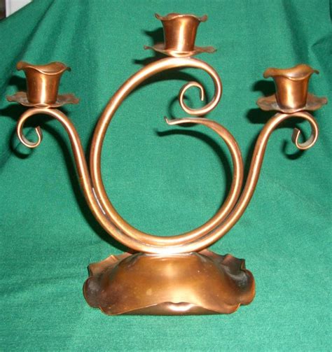 Vintage Gregorian Copper Candle Holder Curly Swirly Triple
