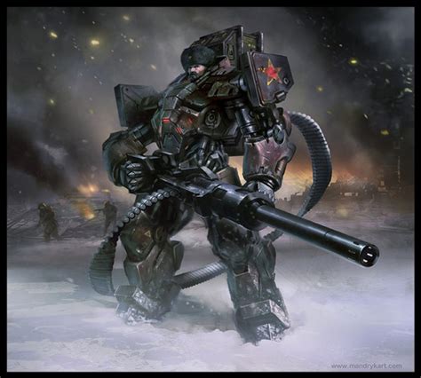 Изображение Daryl Mandryk Concept Soldier Futuristic Armor Russian Mech Mecha Gattling Gun