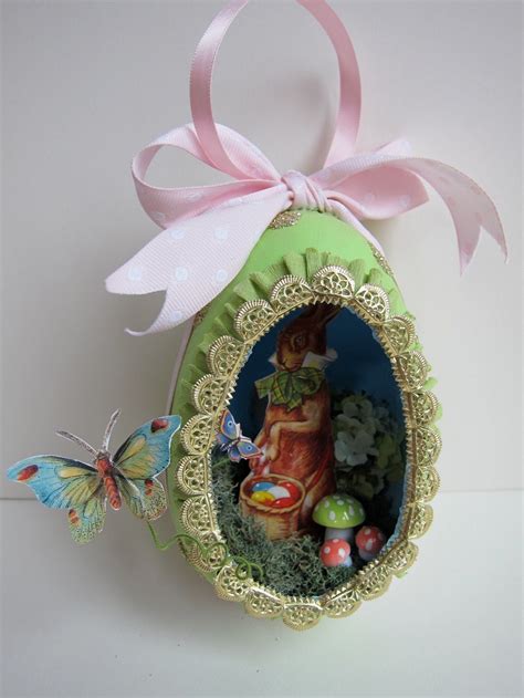 Ooak Easter Egg Diorama Ornament Vintage Style Papier Mache