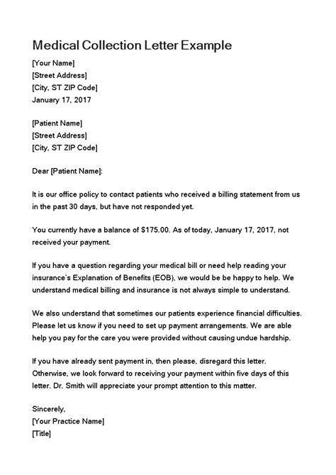 Medical Collection Letter Sample Pdf Template