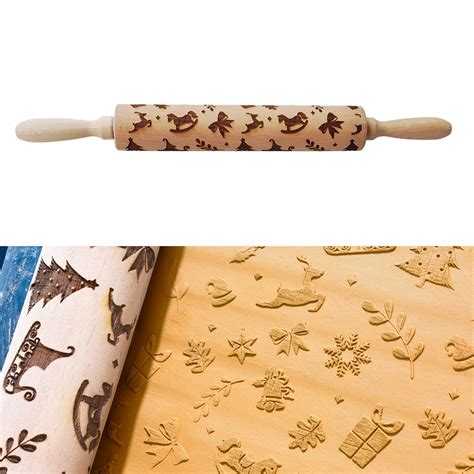 Peroptimist Christmas Wooden Rolling Pins Engraved Embossing Rolling