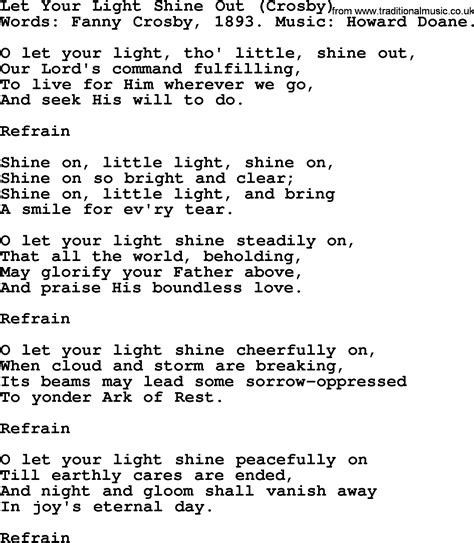 Let Your Light Shine Out By Fanny Crosby Hymn Lyrics