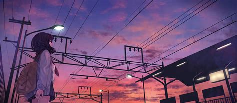 Wallpaper Night Anime Girls Sky Clouds Evening Train Station