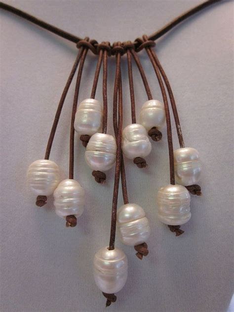 White Freshwater Pearl And Leather Necklace Homemade Jewelry Leather