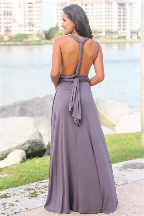 Charcoal Tie Maxi Dress With Open Back Maxi Dresses Saved By The Dress