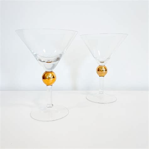 vintage crystal martini glasses w gold ball stem etsy