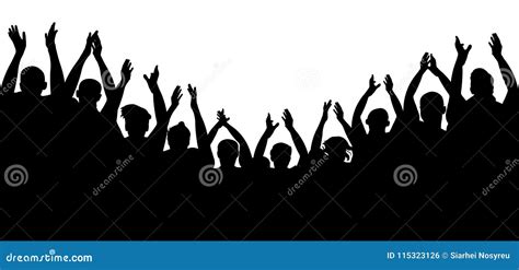 Crowd People Cheering Cheer Hands Up Applause Audience Stock Vector