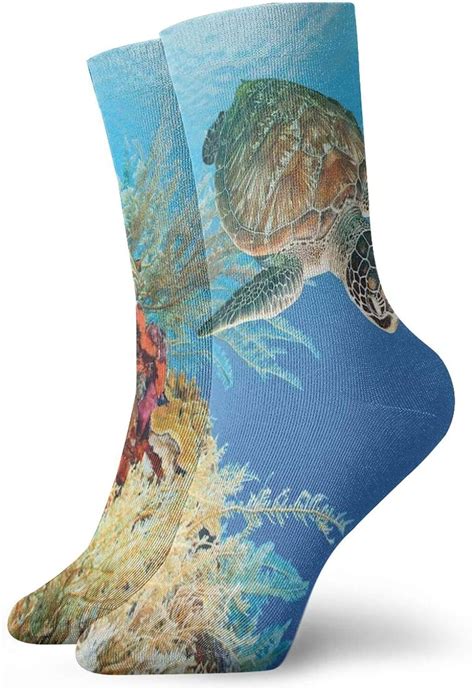 Compression High Socks Underwater With Turtle Swimming The Coral Reef