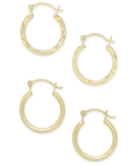 Macys Duo Set Of Small Round Hoop Earrings In 10k Gold Macys Hoop