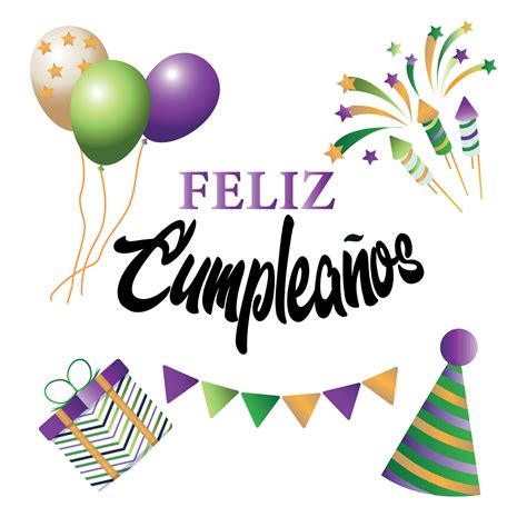 Feliz Cumpleanos Happy Birthday Spanish Text Vector Lettering