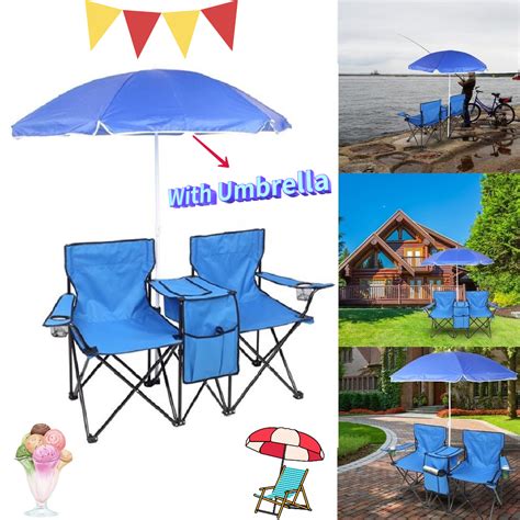 Goorabbit Portable Folding Picnic Double Chair Wumbrella Table Ice Chest Cooler Beach Camping