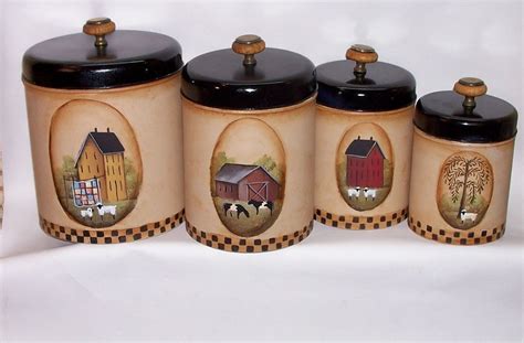 Primitive 1865 brand sugar coffee tea label grubby metal canister set grungy. VINTAGE METAL KITCHEN CANISTERS PRIMITIVE FOLK ART SALTBOX ...