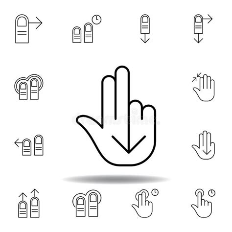 Fingers Down Swipe Gesture Outline Icon Set Of Hand Gesturies