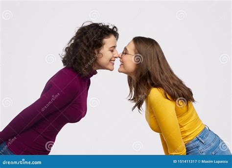 Lesbian Couple Touching Noses Stock Image Image Of Couple Homosexual 151411317