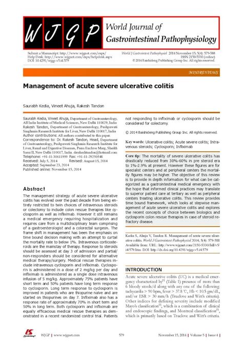PDF Management Of Acute Severe Ulcerative Colitis 2017 5 3