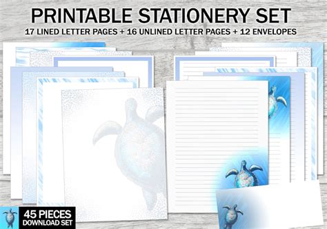 Sea Turtle Printable Stationery Printable Writing Paper With Etsy