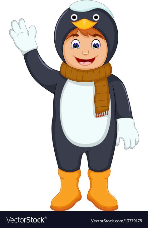 Cute Boy Cartoon With Penguin Costume Royalty Free Vector Penguin