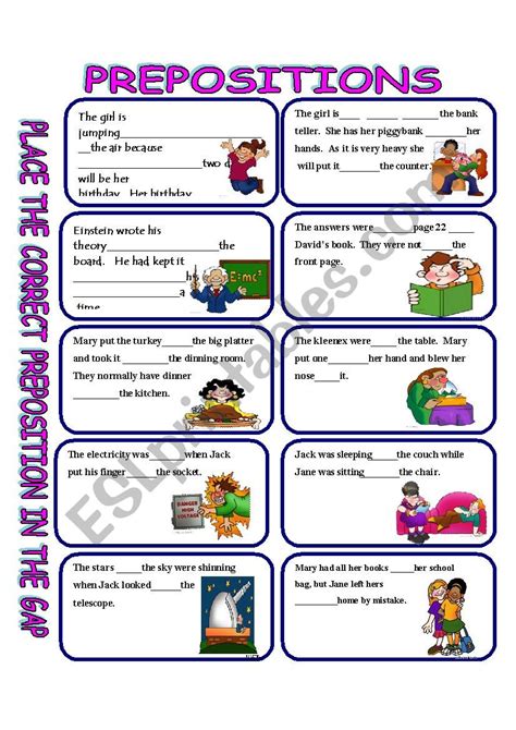 This site contains hundreds of online grammar exercises covering nearly all the grammar topics. PREPOSITIONS WITH ANSWER KEY - ESL worksheet by GIOVANNI
