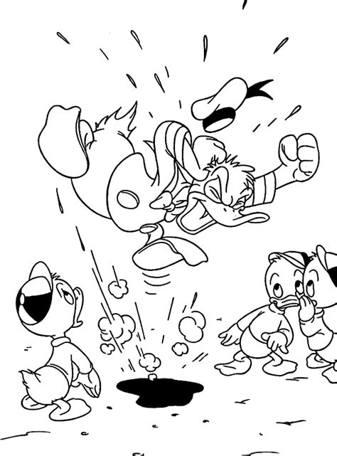 Drawing Donald Duck Discussing With Huey Dewey And Louie Coloring Page