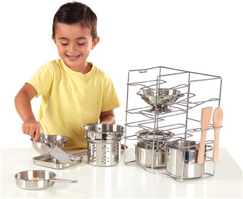 Deluxe Stainless Steel Pots And Pans Play Set Melissa And Doug Bens
