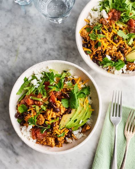 Turkey Burrito Bowls With Cilantro Lime Rice Recipe The Kitchn