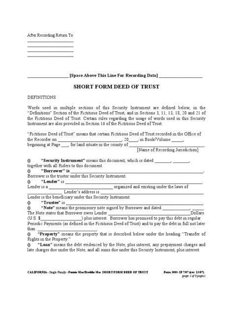 Ca Short Form Deed Of Trust Pdf Deed Of Trust Real Estate Real