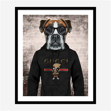 Boxer Dog In A Gucci Hoodie Graffiti Art Print
