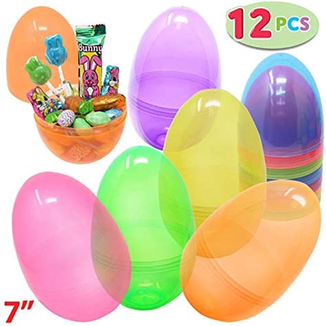 12 Pieces 7 Jumbo Plastic Clear Easter Eggs Bright Assorted Colors For