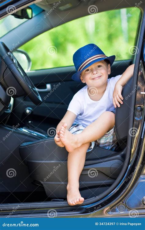 Barefoot Driver In Car Stock Image Image Of Preschooler 34724397