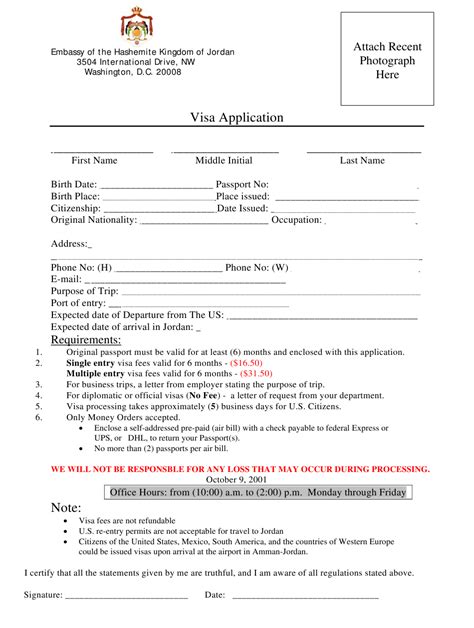 Washington Dc Jordan Visa Application Form Embassy Of The