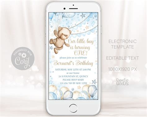 Editable Birthday Electronic Invitation Template Personalized Etsy
