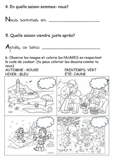 Evaluation Sur Les Saisons French Activities French Worksheets