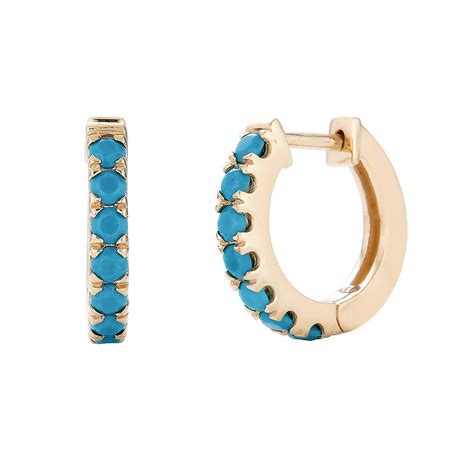 14k Turquoise Hoop Earrings Solid Gold Hoop Earrings 14k Etsy