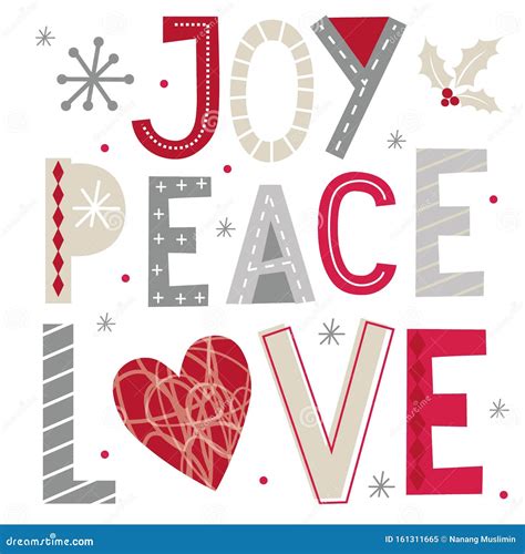 Christmas Greetings With Joypeace And Love Typography Design On White Background Stock