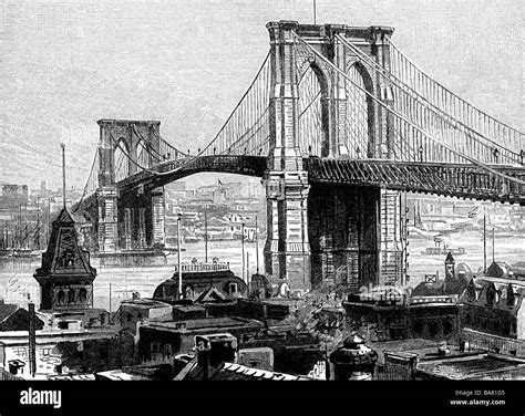 Geography Travel Usa New York Brooklyn Bridge Built 1870 Stock
