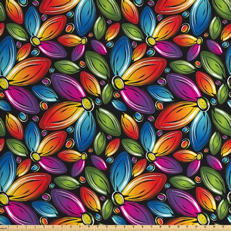 Floral Fabric By The Yard Colorful Flowers With Half Petals Pattern
