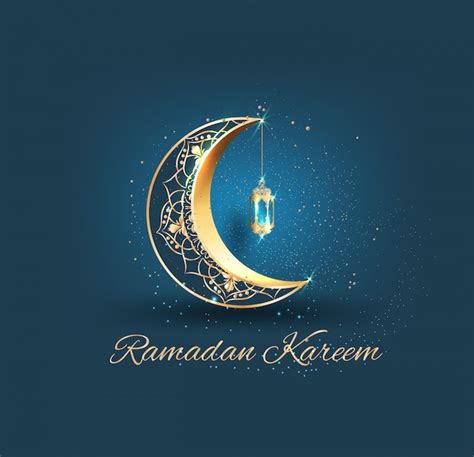 Ramadan Kareem Met Gouden Sierlijke Halve Maan En Islamitische Lijn