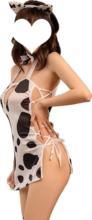 Jasmygirls Womens Sexy Maid Cosplay Lingerie Furry Milk Cow Costume