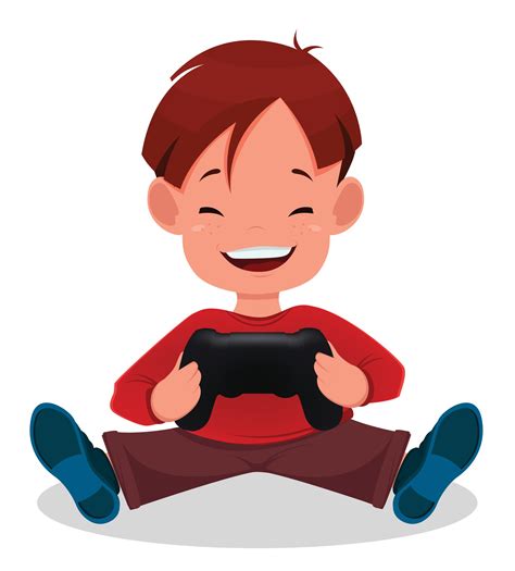 Cheerful Little Boy Playing Videogames Cute Cartoon Kid 2976785 Vector