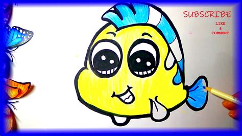 How To Draw Cute Fish Flounder Step By Step Youtube