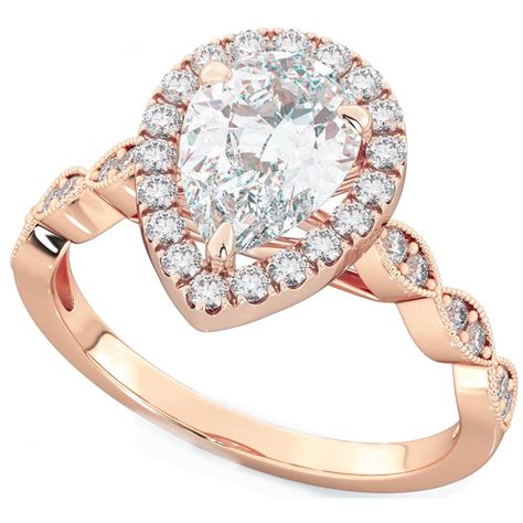 Tear Drop Halo Rose Gold Engagement Ring