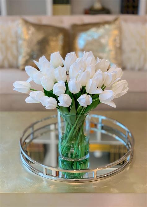 Large White Real Touch Tulip Arrangement 40 Tulips Centerpiece Real To