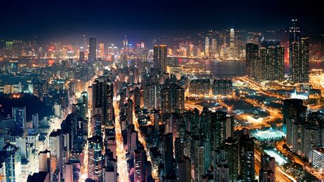 Fond Décran Paysage Urbain Hong Kong Nuit Chine Horizon Gratte