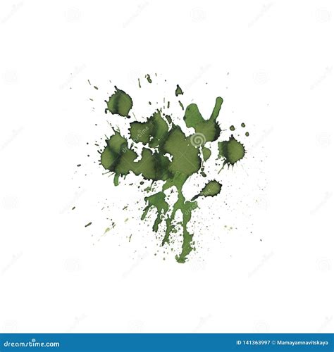 Green Color Watercolor Splash Blotabstract Hand Drawn Watercolor Blot