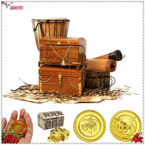 New 50pcs Gold Coins Pirate Treasure Game Halloween Play Money Pirate
